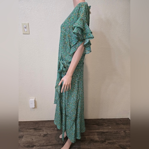 Max Studio Green Floral Wrap Dress with Flutter Sleeve Flounce Hem Women… - Picture 6 of 8